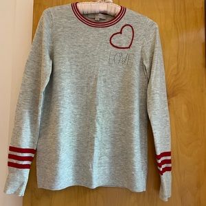 Silky soft lightweight sweater from LOFT with red trim and heart pattern
